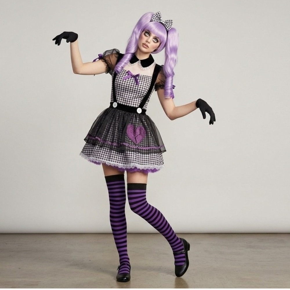 Dead Eye Dolly Costume Women Leg Avenue Set Gingham Gothic Doll Black Purple S/P